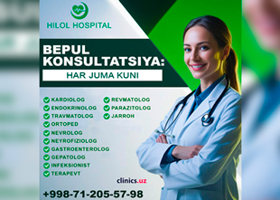 BEPUL KONSULTATSIYALA Hilol Hospital mutaxassislaridan — har juma kuni! BEPUL KONSULTATSIYALA Hilol Hospital mutaxassislaridan — har juma kuni!