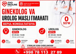 BEPUL GINEKOLOG VA UROLOG KONSULTATSIYASI ZIYO MEDLINE CLINIC'DA!